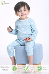 Kaarpas organic cotton 2 piece baby PJ set with bright star and moon - Sky blue